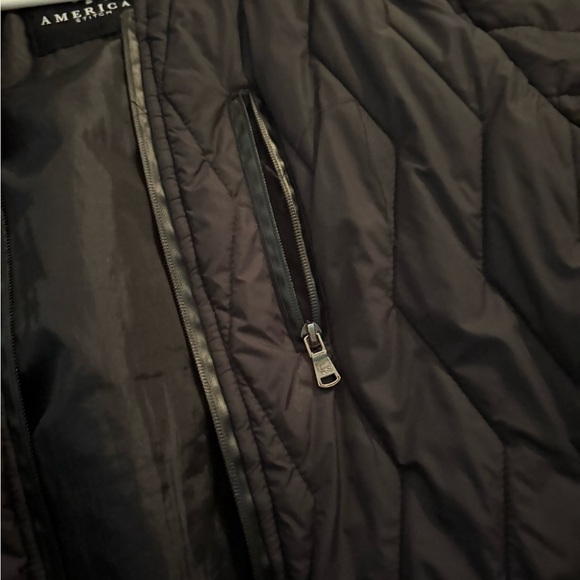 Mens America Stitch Black Varsity Jacket Coat Puffer Black/Gray Striped Size L - Picture 11 of 11